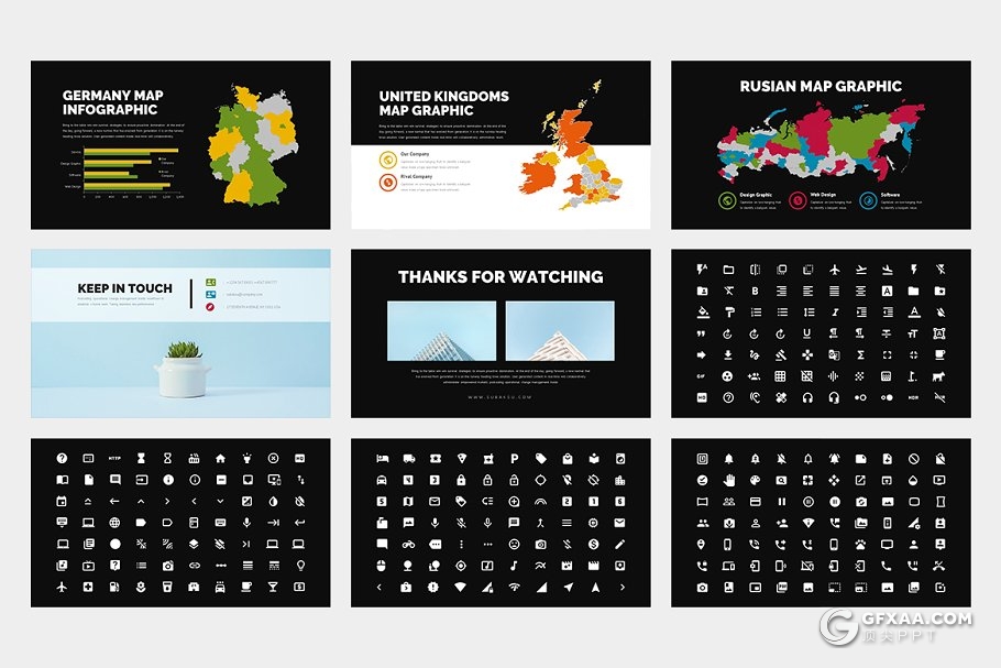 62页扁平化黑白两种底色商务多用途PPT模板 - 顶尖PPT