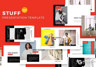 50页简约时尚风格模特写真流行服装展示PPT模板 - 顶尖PPT