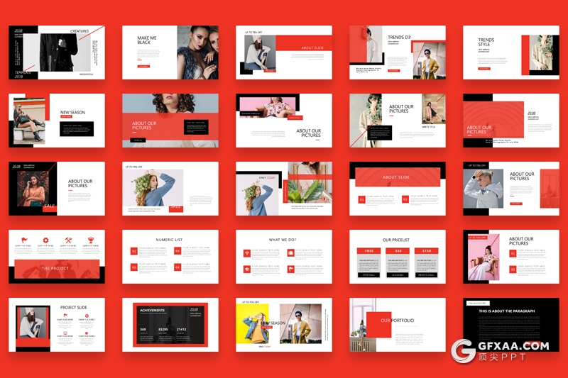 50页简约时尚风格模特写真流行服装展示PPT模板 - 顶尖PPT