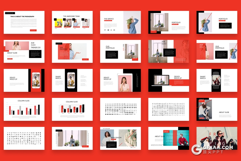 50页简约时尚风格模特写真流行服装展示keynote模板 - 顶尖PPT