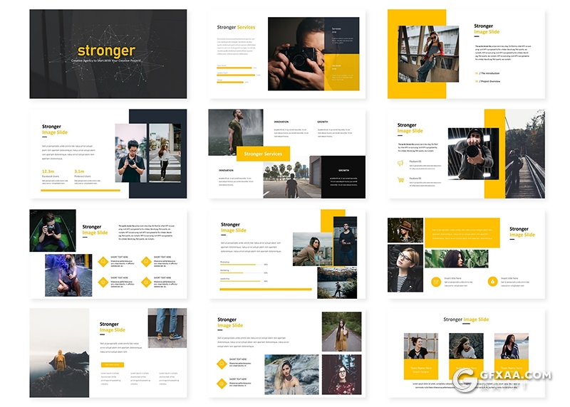 30页5种主题配色摄影机构业务展示数据分析Google slides模板 - 顶尖PPT