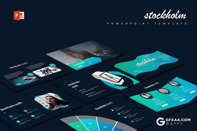 30页蓝绿渐变国外商务多用途PPT模板 5种主题配色 - 顶尖PPT