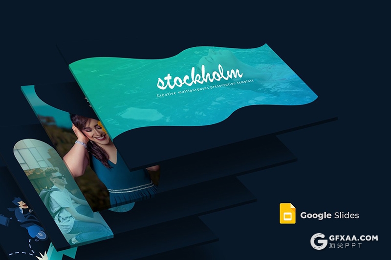 30页蓝绿渐变国外商务多用途Google slides模板 5种主题配色 - 顶尖PPT