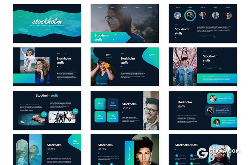 30页蓝绿渐变国外商务多用途PPT模板 5种主题配色 - 顶尖PPT