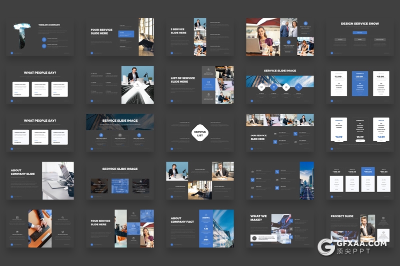 105页黑白两种底色欧美蓝色商务统计工作汇报PPT模板 - 顶尖PPT