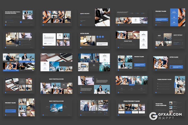 105页黑白两种底色欧美蓝色商务统计工作汇报PPT模板 - 顶尖PPT