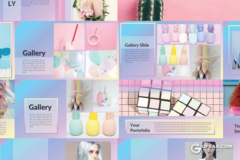 50页炫彩荧光配色欧美时尚杂志风格Google slides模板 - 顶尖PPT