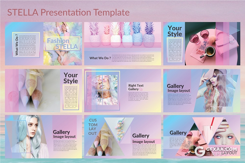 50页炫彩荧光配色欧美时尚杂志风格Google slides模板 - 顶尖PPT