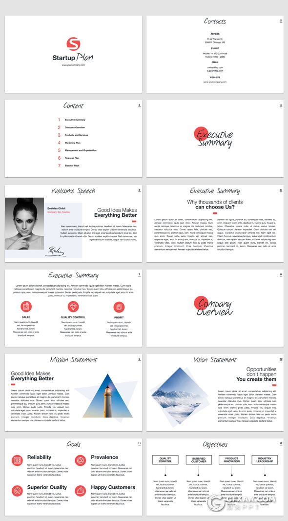 100页扁平化国外简约风格商务多用途PPT模板 8种主题配色 - 顶尖PPT