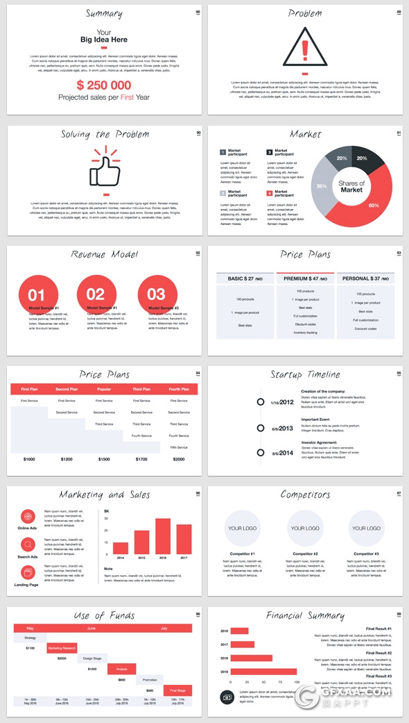 100页扁平化国外简约风格商务多用途PPT模板 8种主题配色 - 顶尖PPT