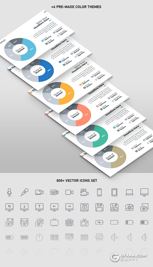 100页扁平化国外简约风格商务多用途PPT模板 8种主题配色 - 顶尖PPT