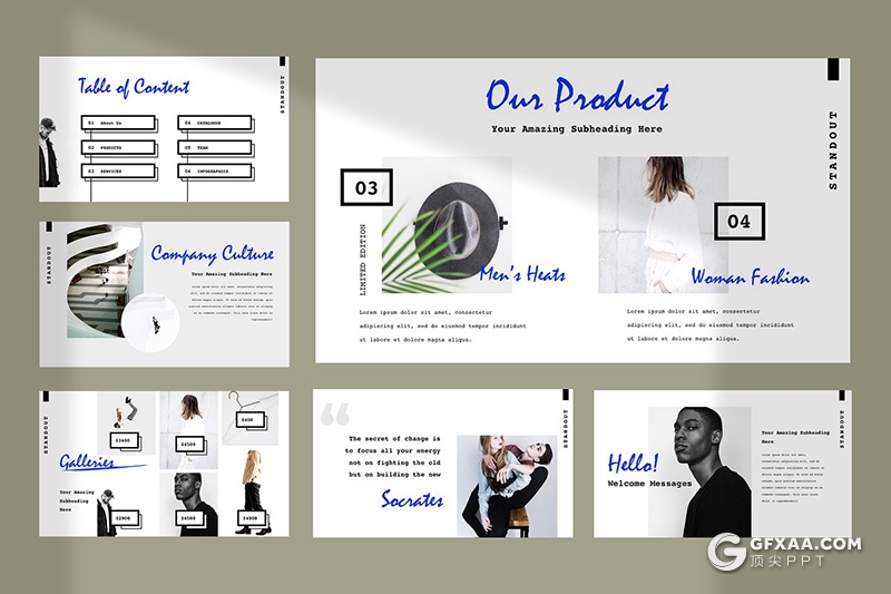 50页简约文艺风格模特写真时尚服装展示keynote模板 - 顶尖PPT