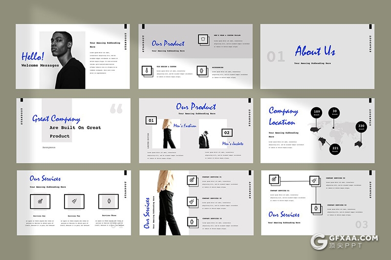 50页简约文艺风格模特写真时尚服装展示keynote模板 - 顶尖PPT