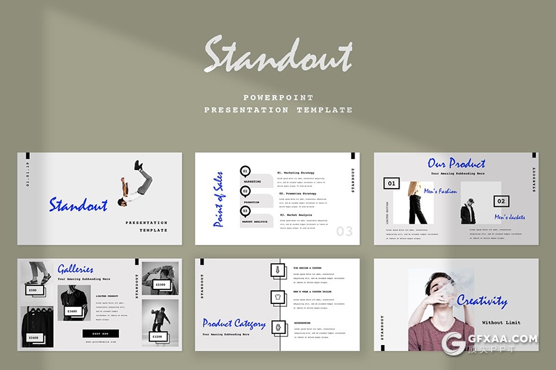 50页简约文艺风格模特写真时尚服装展示PPT模板 - 顶尖PPT