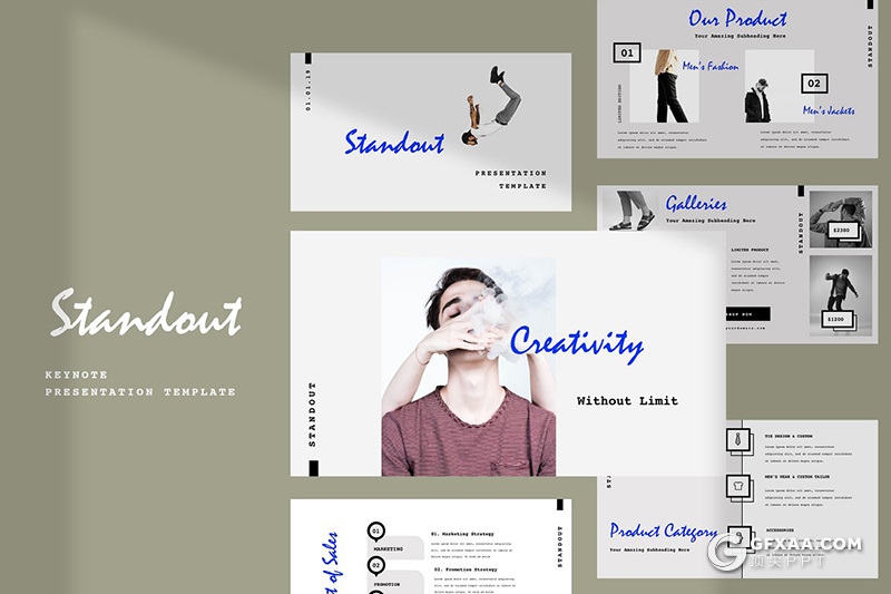 50页简约文艺风格模特写真时尚服装展示keynote模板 - 顶尖PPT