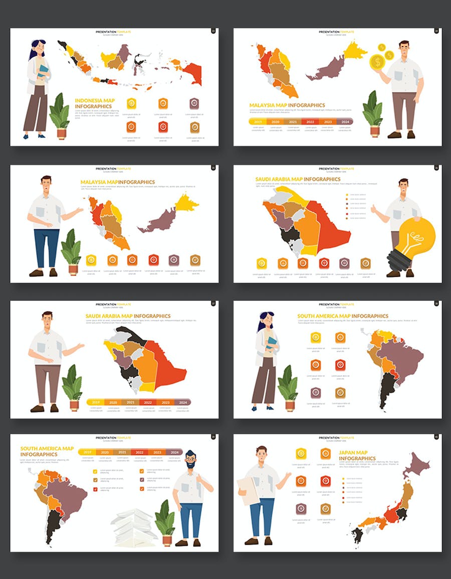 橙色系世界各个国家地图keynote模板 - 顶尖PPT