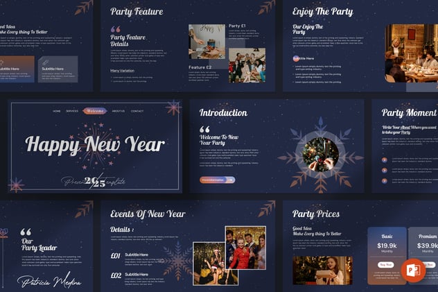 新年快乐节日狂欢PowerPoint模板 - 顶尖PPT
