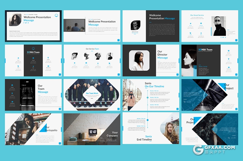 56页扁平化商务风格国外多用途Google slides模板 10种主题配色 - 顶尖PPT