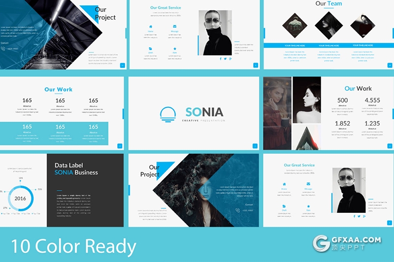 56页扁平化商务风格国外多用途Google slides模板 10种主题配色 - 顶尖PPT