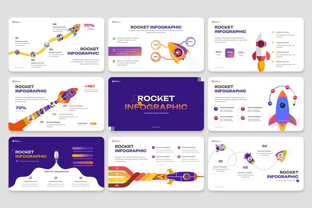 创意彩色火箭增长图形keynote模板 - 顶尖PPT