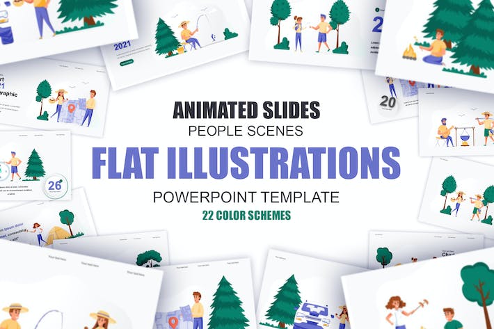 休闲娱乐运动场景插画PPT模板 - 顶尖PPT