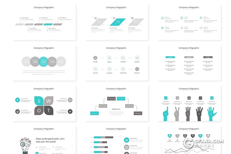 30页扁平化高端国外商务风格工作汇报Google slides模板 5种主题配色 - 顶尖PPT