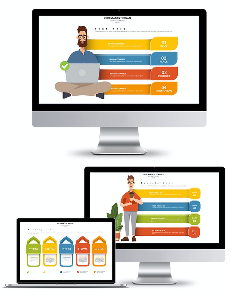 彩色商业人物插画列表信息要点信息图形keynote模板 - 顶尖PPT