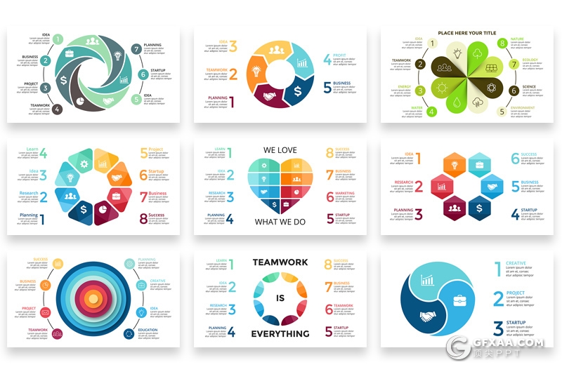 色彩创意商务PPT信息图形模板 包含多种格式ppt,key,ai,eps图形素材 - 顶尖PPT