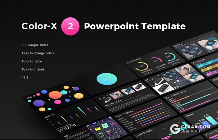 100页精美彩色创意图形设计国外高端商务产品介绍PPT模板 - 顶尖PPT