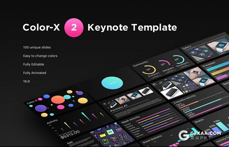 100页精美彩色创意图形设计国外高端商务keynote模板 - 顶尖PPT