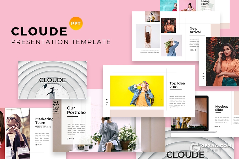 30页简约时尚风格模特写真服装展示ppt模板 - 顶尖PPT