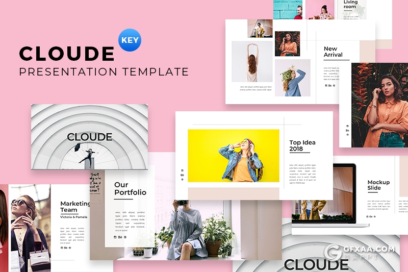 30页简约时尚风格模特写真服装展示keynote模板 - 顶尖PPT