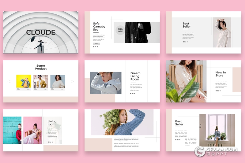 30页简约时尚风格模特写真服装展示ppt模板 - 顶尖PPT