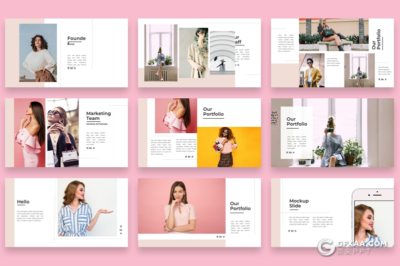 30页简约时尚风格模特写真服装展示ppt模板 - 顶尖PPT