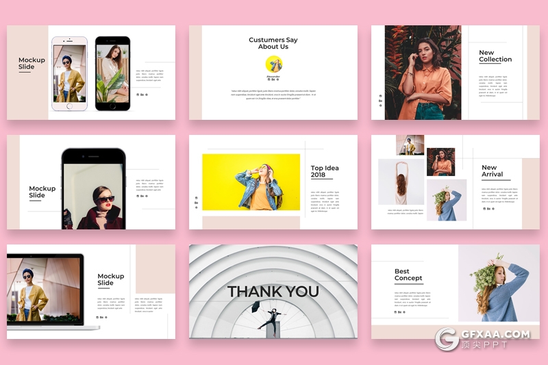 30页简约时尚风格模特写真服装展示ppt模板 - 顶尖PPT