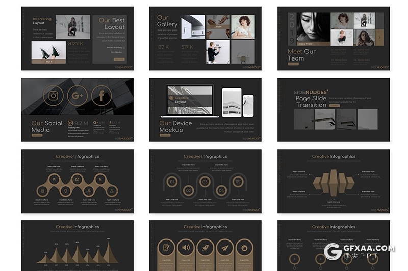 30页土豪金配色国外简约风公司团队介绍业务展示PPT模板 5种主题配色 - 顶尖PPT