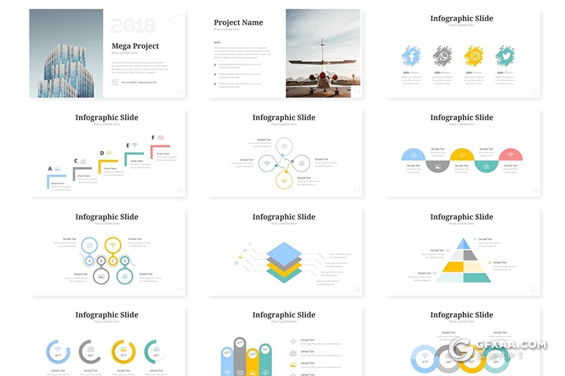 30页5种配色商务风格工作汇报总结逻辑图形keynote模板 - 顶尖PPT