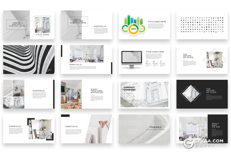 35页简约风格室内装修设计案例展示ppt模板 - 顶尖PPT