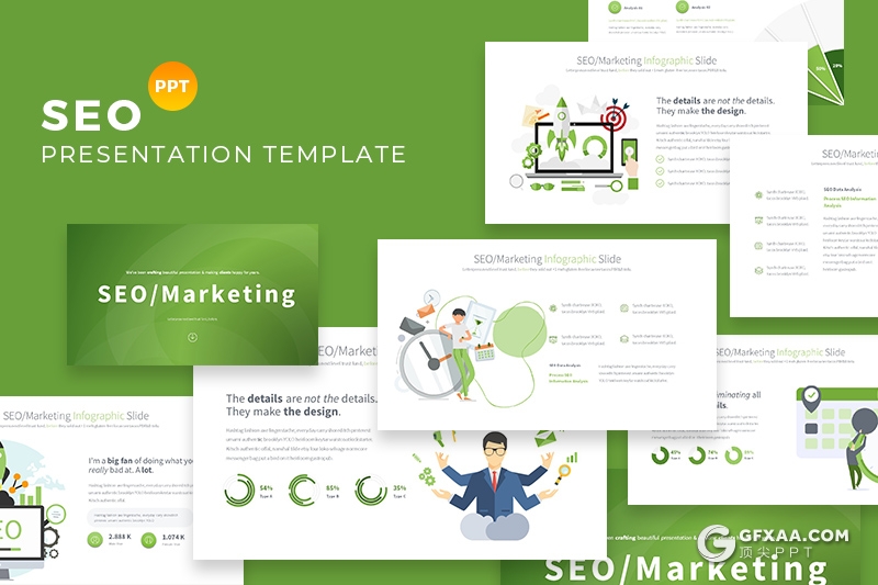 35页创意SEO搜索引擎服务行业ppt图形素材 包含11种主题配色 - 顶尖PPT