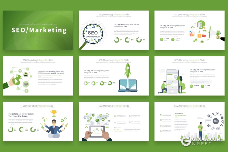 35页创意SEO搜索引擎服务行业ppt图形素材 包含11种主题配色 - 顶尖PPT