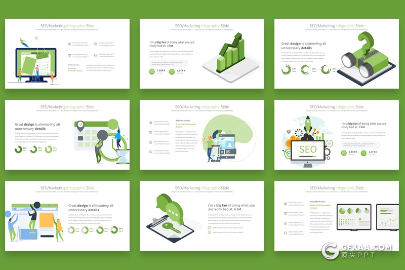 35页创意SEO搜索引擎服务行业ppt图形素材 包含11种主题配色 - 顶尖PPT