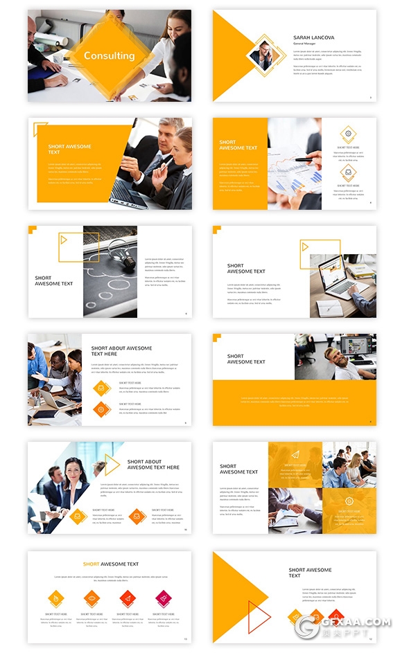 130页国外橙色扁平化企业项目介绍商务工作计划汇报PPT模板 - 顶尖PPT