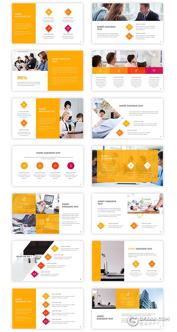 130页国外橙色扁平化企业项目介绍商务工作计划汇报PPT模板 - 顶尖PPT