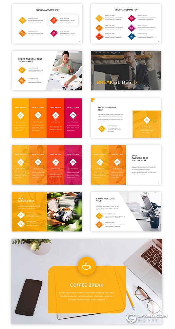 130页国外橙色扁平化企业项目介绍商务工作计划汇报PPT模板 - 顶尖PPT