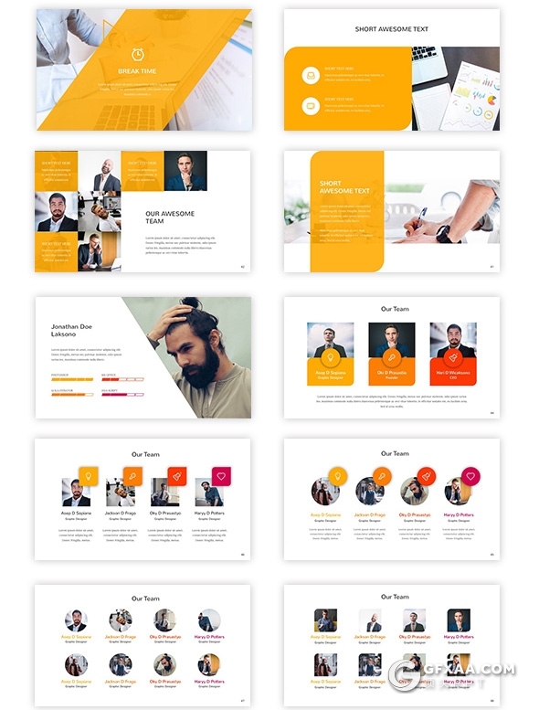 130页国外橙色扁平化企业项目介绍商务工作计划汇报PPT模板 - 顶尖PPT