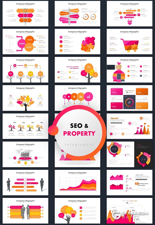 390页粉红色创意商务图形企业公司团队介绍商务通用PPT模板 - 顶尖PPT