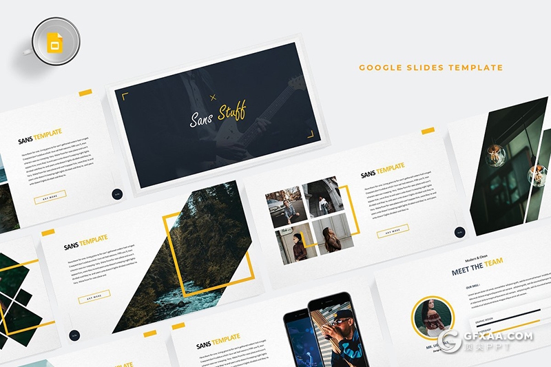 30页时尚文艺风格创意商务图形多用途Google slides模板 5种主题配色 - 顶尖PPT