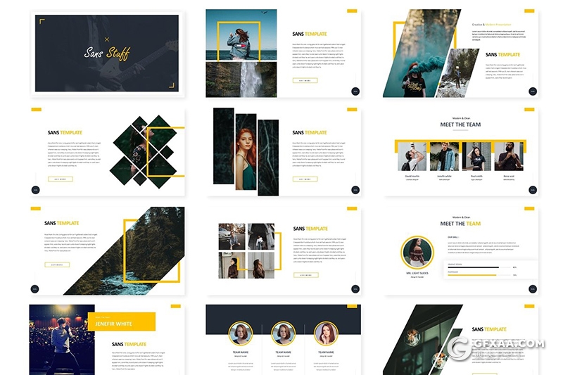 30页时尚文艺风格创意商务图形多用途PPT模板 5种主题配色 - 顶尖PPT