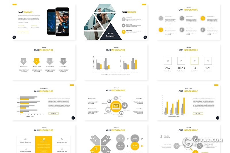 30页时尚文艺风格创意商务图形多用途PPT模板 5种主题配色 - 顶尖PPT
