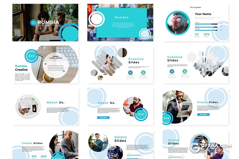 30页创意圆形组合商务多用途keynote模板 5种主题配色 - 顶尖PPT